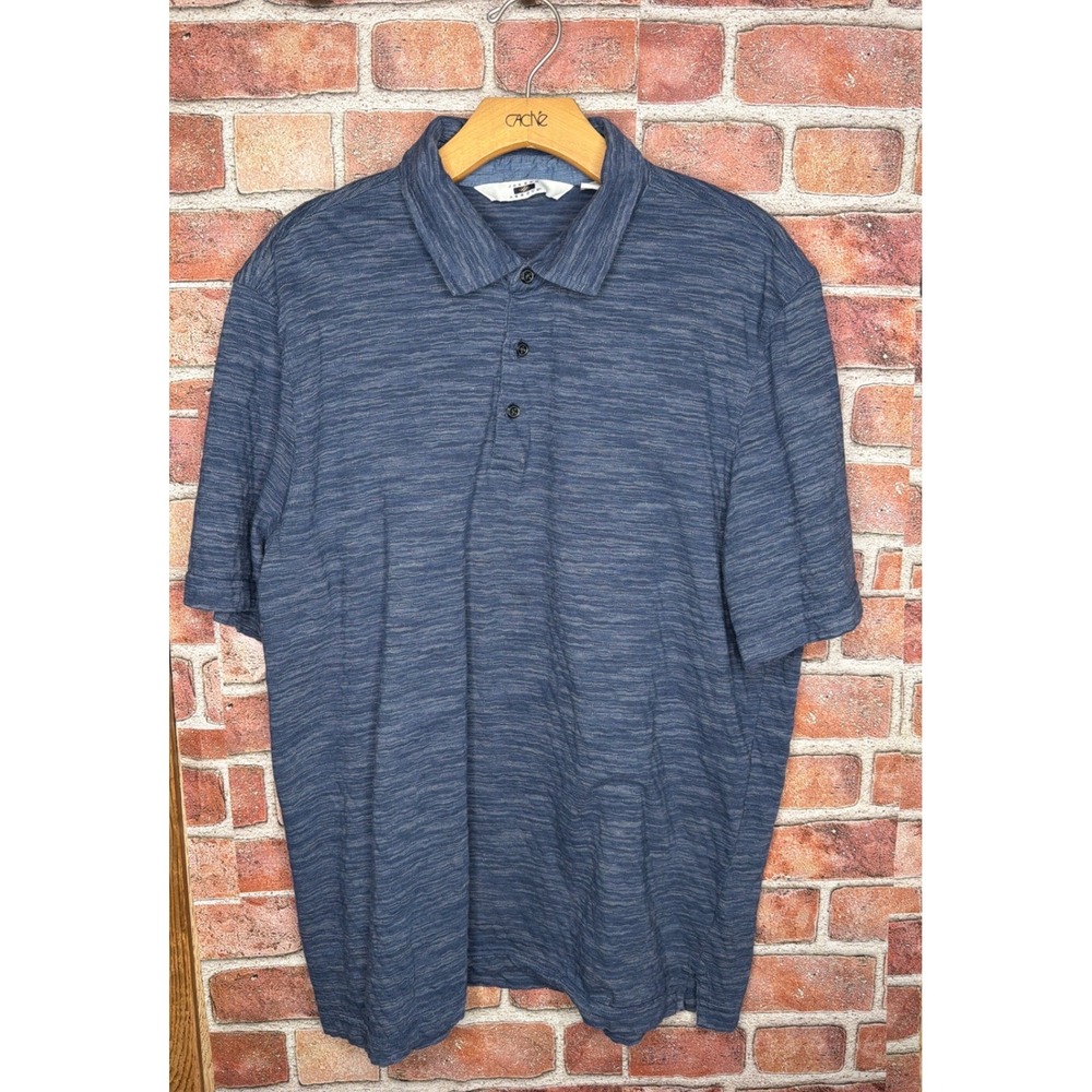 Joseph Abboud Mens XL Blue Space Dye Textured Short Sleeve Polo Shirt Casual